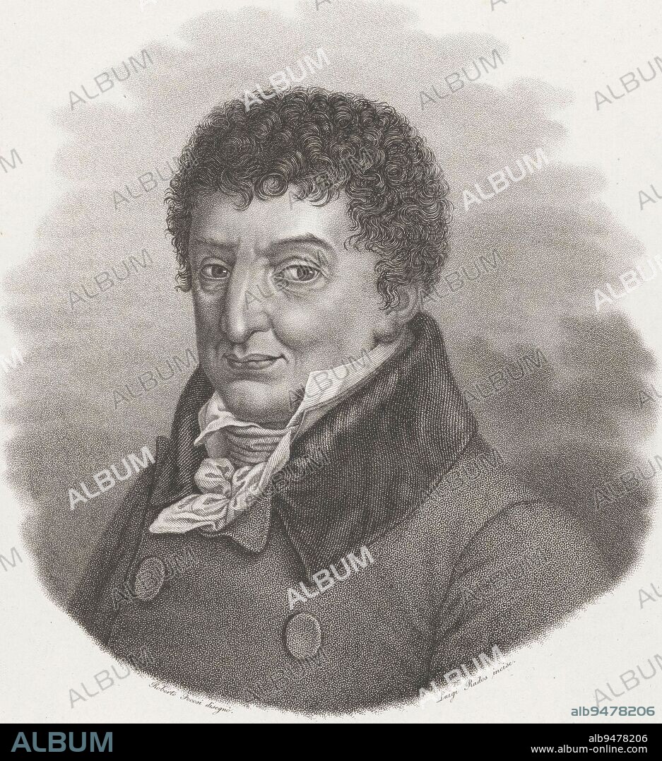 Portrait of Simone Stratico , print maker: Luigi Rados, (mentioned on object), intermediary draughtsman: Roberto Focosi, (mentioned on object), publisher: Giuseppe Fasolo, (mentioned on object), print maker: Italy, intermediary draughtsman: Italy, publisher: Milaan, 1783 - 1840, paper, etching, h 381 mm × w 285 mm.