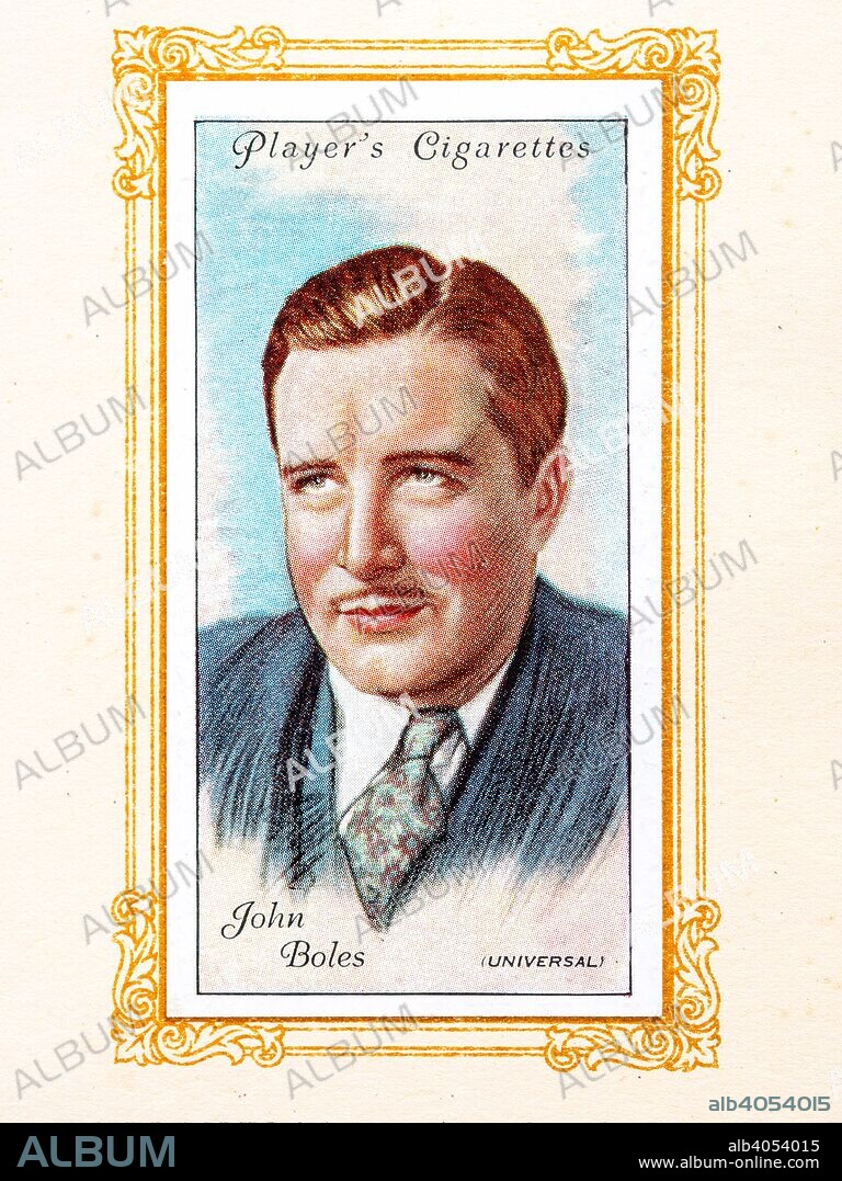John Boles, 1934. John Boles (October 28, 1895 - February 27, 1969) was an American actor best known for playing Victor Moritz in the 1931 film Frankenstein. From An Album of Film Stars; Second Series issued by John Player & Sons. [Imperial Tobacco & Co Ltd, 1934].