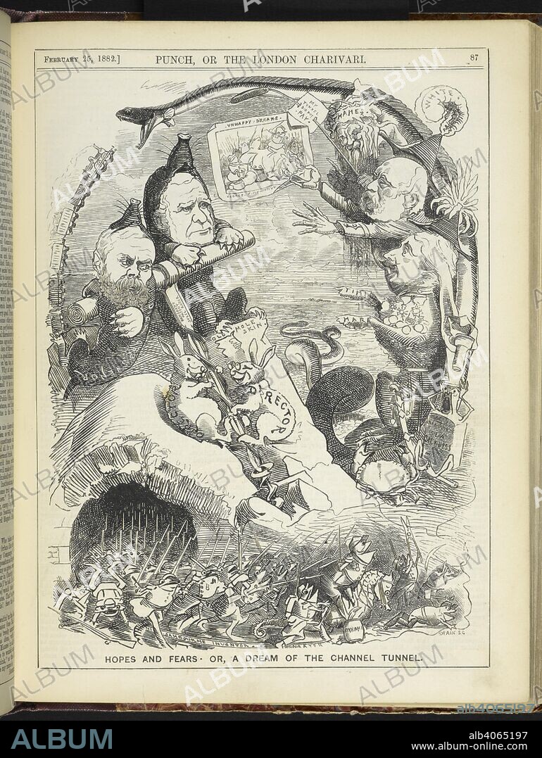 Hope and fears or, a dream of the channel tunnel. A cartoon. Punch, or the London Charivari. London, February 25, 1882. Source: P.P.5270, page 87.