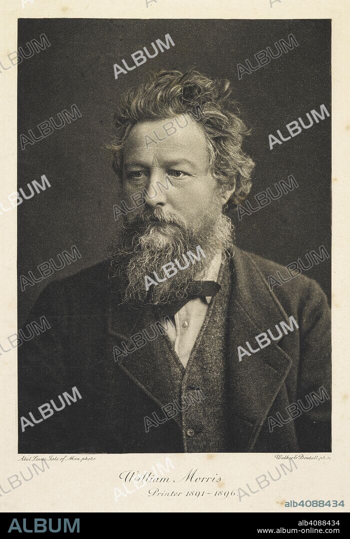 ABEL LEWIS. Portrait of William Morris. [A collection of proofs and trial pages of works printed by William Morris at the Kelmscott Press. Compiled by Sir Sydney Cockerell and including various important items mentioned by him in his printed account of the Press. With other printed and MS. material, and with photographs of William Morris and of the Kelmscott Press staff.] MS. notes [by Sir Sydney Cockerell]. [c. 1870-1930]. Source: C.102.h.18.