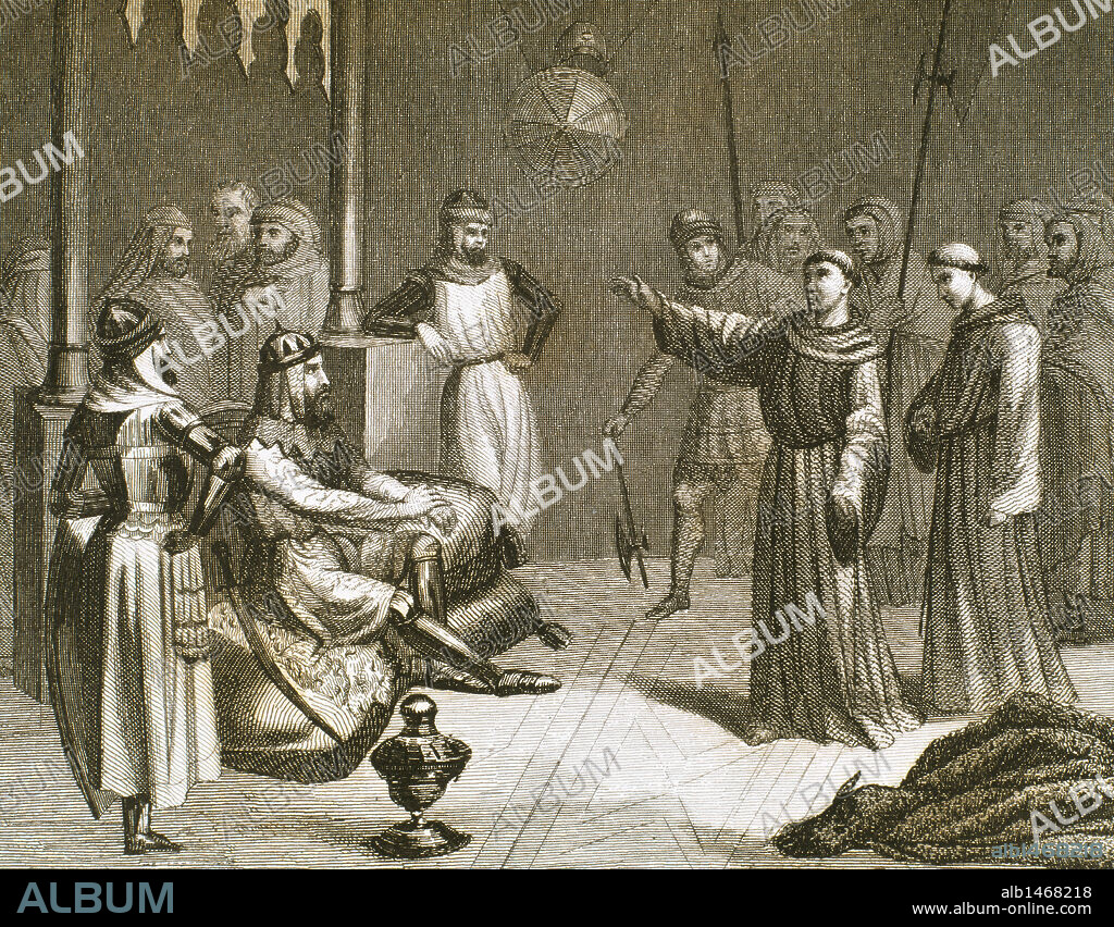 Encuentro entre San Francisco de Asís y el sultán Malek-el-Kamel, en Damieta (Egipto). S. XIII. Grabado del año 1851. S. XIX.