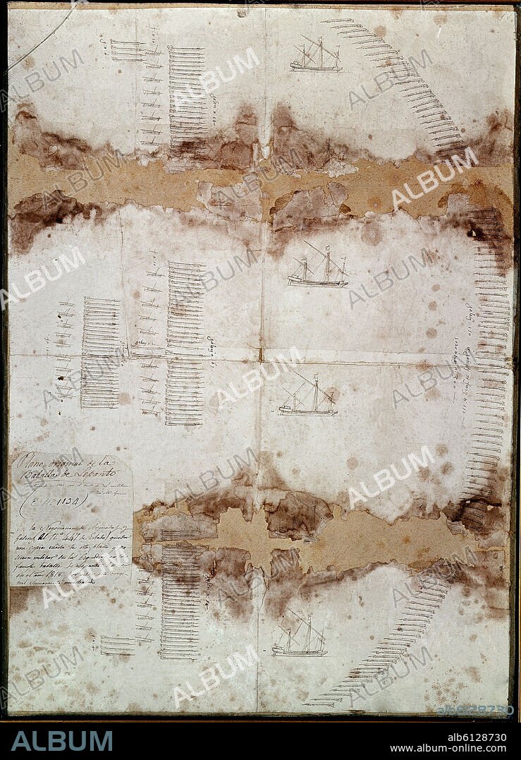 PLANO ORIGINAL DE LA BATALLA DE LEPANTO - 10/10/1571 - GOLFO DE LEPANTO - PAPEL/TINTA 577x800.