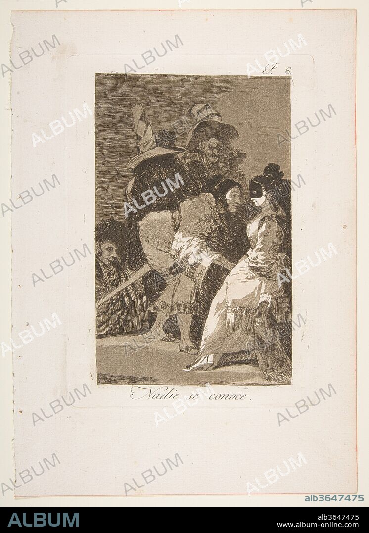 Plate 6 from 'Los Caprichos':  Nobody knows himself (Nadie se conoce.). Artist: Goya (Francisco de Goya y Lucientes) (Spanish, Fuendetodos 1746-1828 Bordeaux). Dimensions: Plate: 8 7/16 x 5 15/16 in. (21.4 x 15.1 cm)
Sheet: 11 9/16 × 8 1/8 in. (29.4 × 20.7 cm). Series/Portfolio: Los Caprichos. Date: 1799.