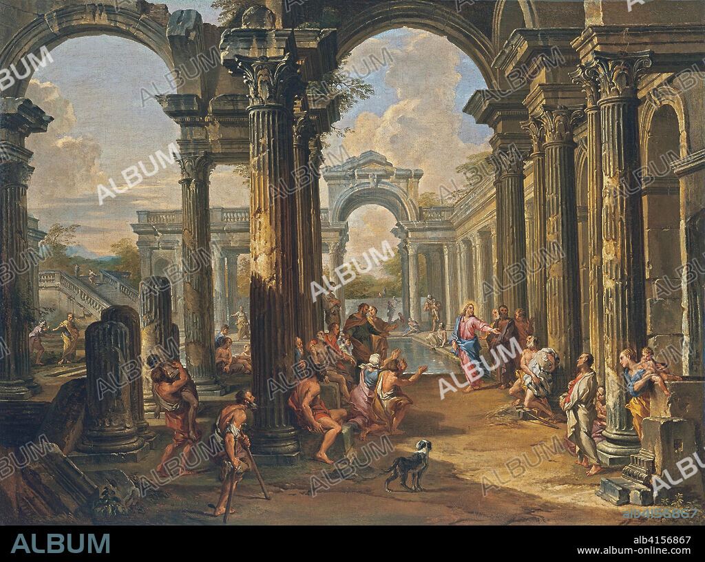GIOVANNI PAOLO PANNINI. Giovanni Paolo Panini (Piacenza,1691-Roma, 1765). La piscina probática (hacia 1724). Óleo sobre lienzo. 73,3 x 98,5 cm.