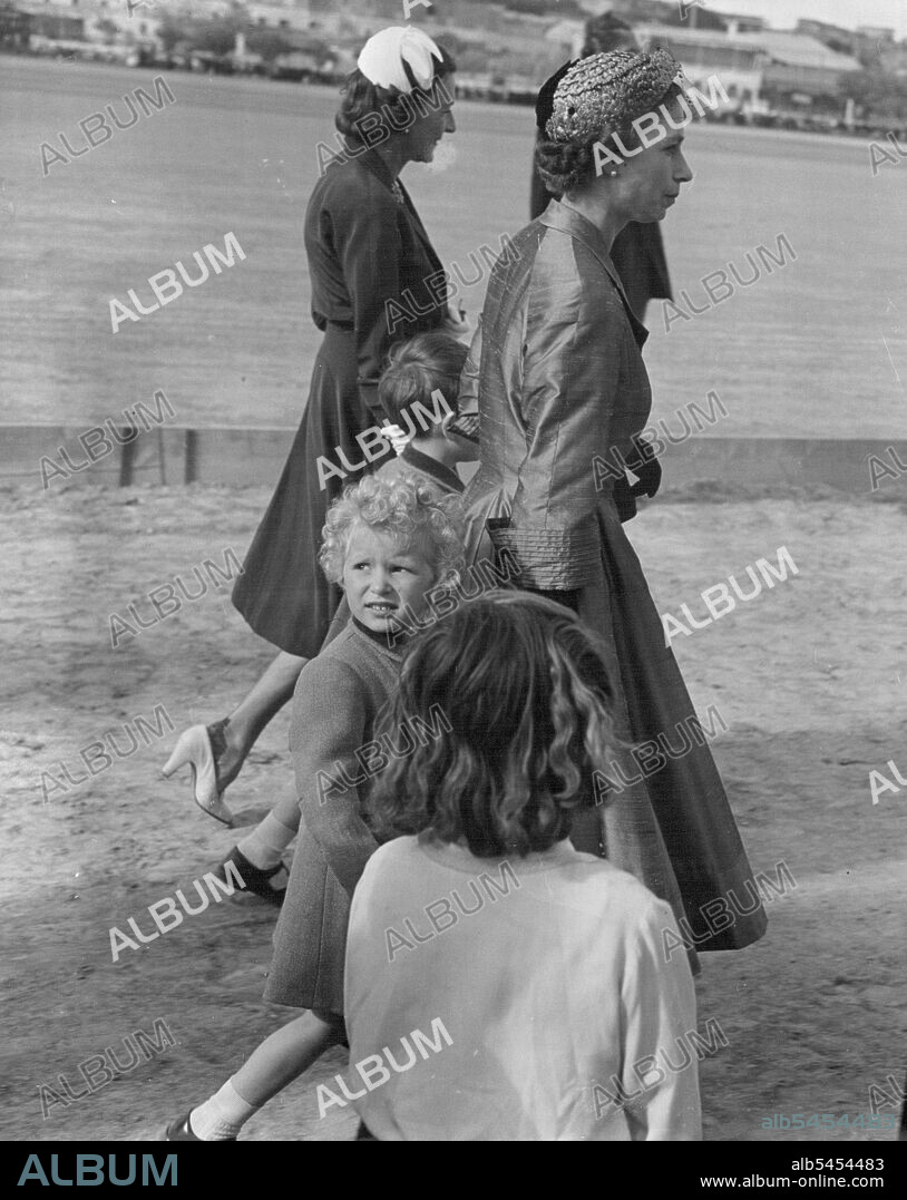 The Queen and Lady Mountbatten with Prince Charles a Princess Anne at the Marsa polo ground, Malta.THE Queen and Lady Mountbatten with Charles and Princess Anne at the Marsa polo ground, Malta. Princess Anne appears interested in something behind her while Prince Charles walks quietly with his mother. May 6, 1954. (Photo by Daily Mirror).