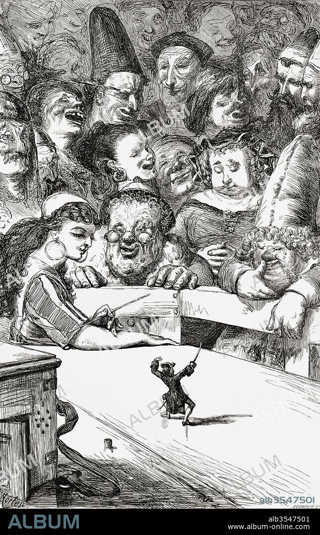 Gulliver with the giant people of Brobdingnag during his voyage there. From Gullivers Travels by Dean Swift, published c.1880.