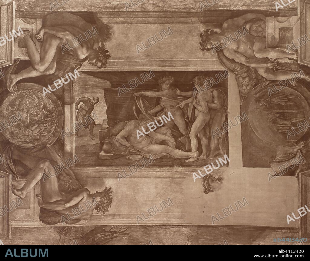 Detail of Michelangelo's Sistine Chapel Ceiling (The Drunkenness of Noah), Adolphe Braun (French, 1811 - 1877), Paris, France, about 1900, Carbon print, 61 x 77.5 cm (24 x 30 1/2 in.).