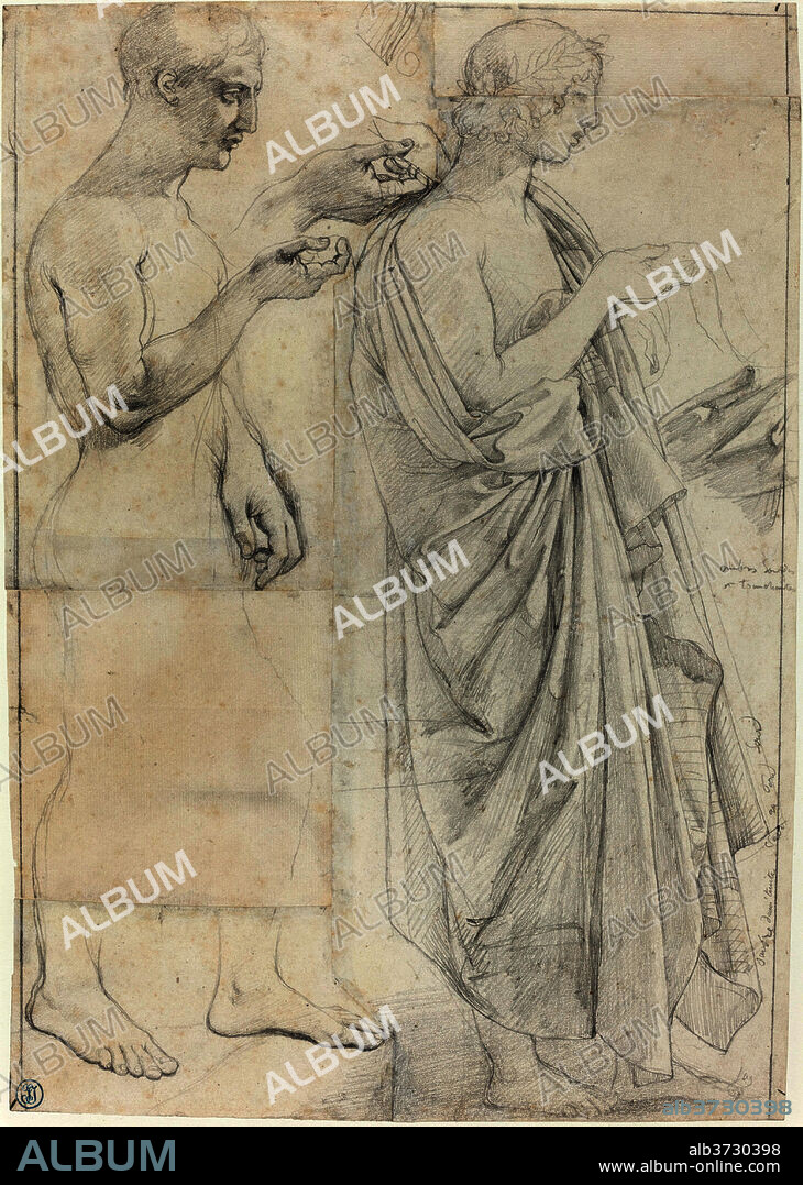 JEAN AUGUSTE DOMINIQUE INGRES. Two Studies of Virgil. Dated: c. 1812 and c. 1825. Dimensions: overall: 43.8 x 30.9 cm (17 1/4 x 12 3/16 in.). Medium: graphite on 5 joined sheets of paper.