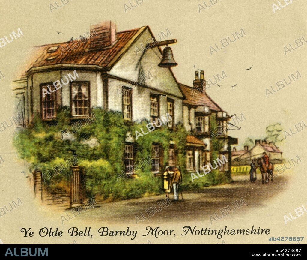 'Ye Olde Bell, Barnby Moor, Nottinghamshire', 1936. Ye Olde Bell, 17th century hotel in Barnby Moor. From "Old Inns - A Series of 40", 1936. [W. D. & H. O. Wills, 1936].