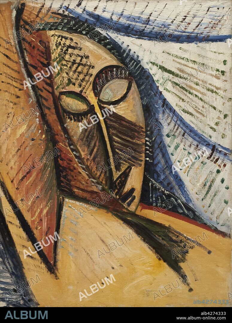 Pablo Picasso / 'Cabeza de una mujer dormida (Estudio para desnudo con cortina)', 1907, Óleo sobre lienzo, 61,4 x 47,6 cm.