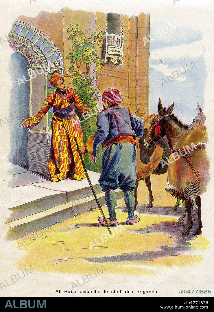 Ali-Baba accueile le chef des brigands. Illustration vers 1930 de Felician MYRBACH (1853- 1940) pour Ali-Baba et les quarante voleurs. Credit : Coll. Jonas/KHARBINE-TAPABOR.