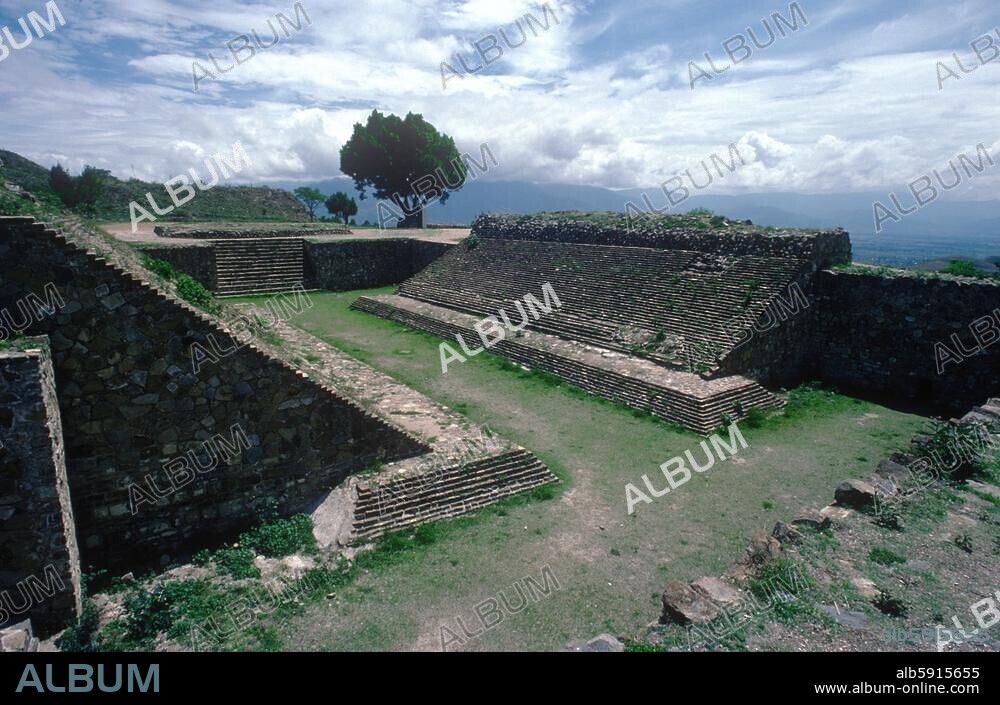 Monte Alban (Oaxaca, Mexico; archeological site). The ball court (Monte Alban III period, Classical period, Zapotec). Photo, undated.
