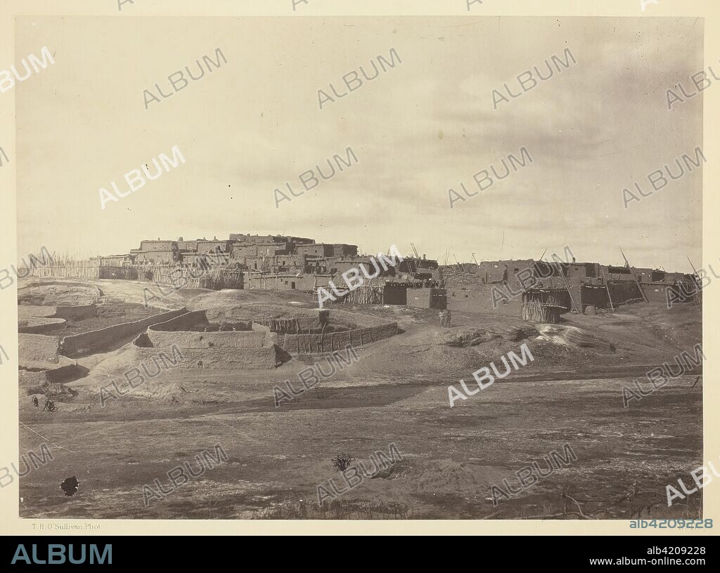Indian Pueblo, Zuni, N.M. View from the South. Timothy O'Sullivan; American, born Ireland, 1840-1882. Date: 1873. Dimensions: 20.3 x 37.6 cm (image/paper); 38.2 x 49.7 cm (album page). Albumen print, from the album "Geographical & Geological Explorations & Surveys West of the 100th Meridian," vol. 2. Origin: United States.