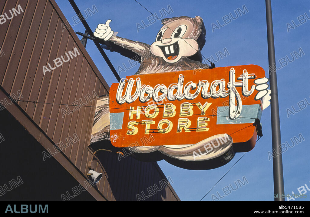 1980s America -   Woodcraft sign, Minneapolis, Minnesota 1984.