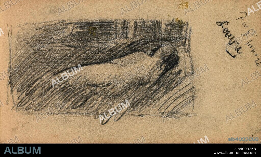 VINCENT VAN GOGH. Reclining Female Nude and note. Date: February-June 1886, Paris. Dimensions: 10.9 cm x 19.8 cm.