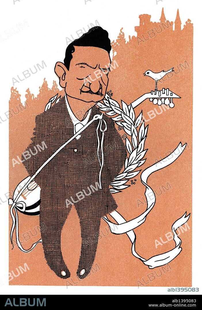 ROMÁN BONET SINTES "BON". Caricatura de Salvador Rueda Santos (Macharaviaya (caserío de Benaque), Málaga, 1857- Málaga, 1933). Periodista y poeta español. Fue precursor español del Modernismo. Año 1911.