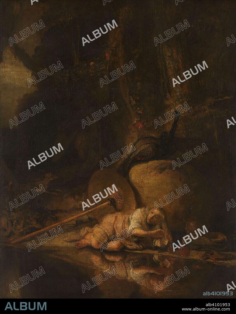 CAREL FABRITIUS (COPY AFTER) y GOVERT FLINCK (ATTRIBUTED TO). Hera Hiding during the Battle of the Gods and Giants. Dating: after c. 1643. Measurements: h 87 cm × w 69.5 cm; d 7 cm.