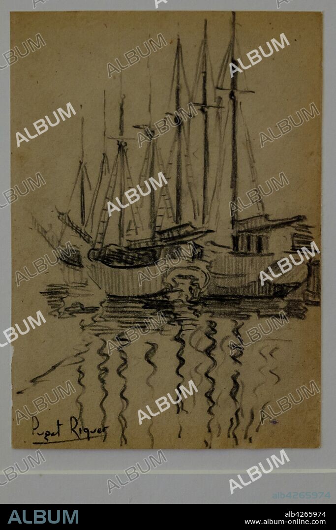 veleros, Narcís Puget Riquer, dibujo al carboncillo,museo Puget, casa noble de Can LLaudis , Dalt Vila, Ibiza, balearic islands, Spain.