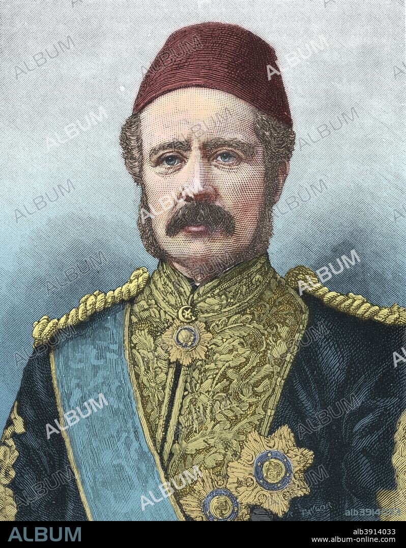 'General Gordon', c1885. Charles George Gordon, (1833-1885), British Army officer. After a photograph by Adams & Scanlan. From British Battles on Land and Sea, Vol. IV, by James Grant. [Cassell Petter & Galpin, London, Paris & Melbourne, c1880]. (Colorised black and white print).