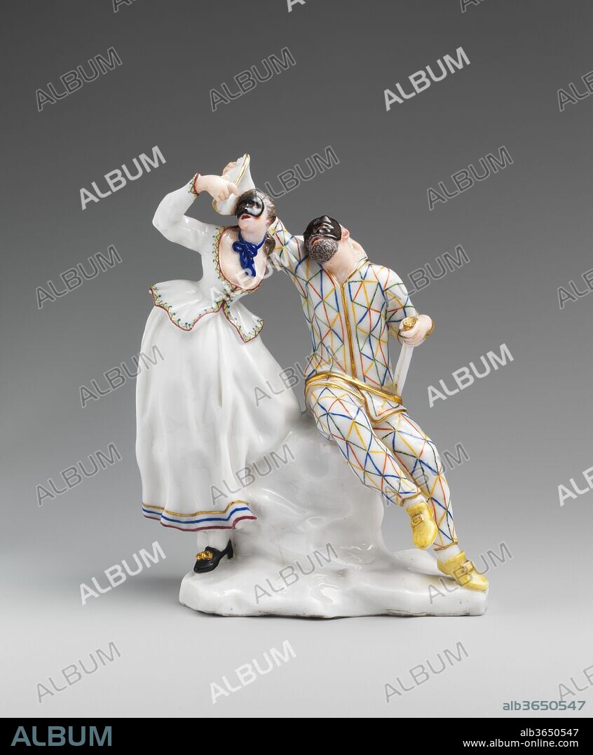 Harlequin and Columbine. Culture: Italian, Naples. Dimensions: Overall (confirmed): H. 6 1/8 x W. 4 7/8 x D. 2 5/8 in. (15.6 x 12.4 x 6.7 cm). Factory: Capodimonte Porcelain Factory (Italian, 1740/43-1759). Modeler: Giuseppe Gricci (Italian, ca. 1700-1770). Date: ca. 1745.