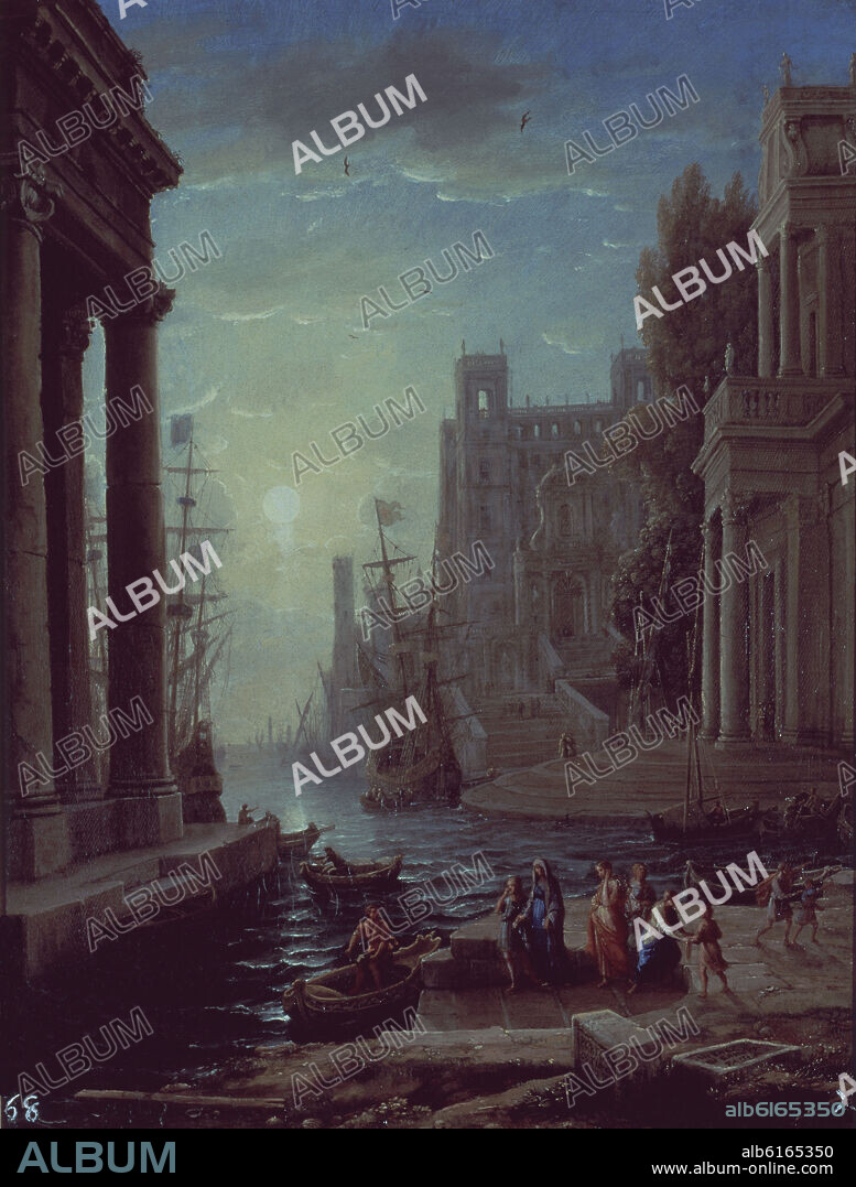 CLAUDE GELLEE (1600-82) CLAUDIO DE LORENA. EL PUERTO DE OSTIA - EMBARCO DE SANTA PAULA - SIGLO XVII - BARROCO.