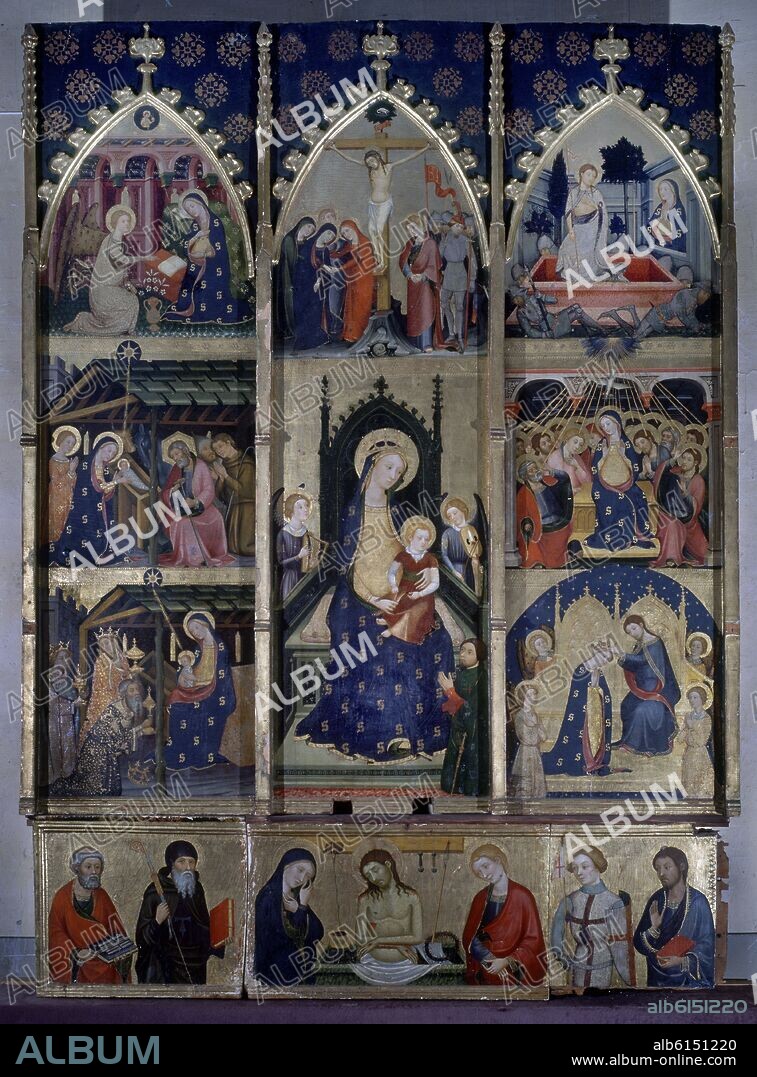 PERE SERRA O PEDRO SERRA (S XIV) ACTIVO DE. RETABLO GOTICO CON ESCENAS DE LA VIDA DE LA VIRGEN REALIZADO EN 1375.