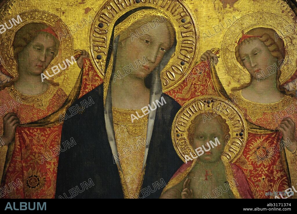 Paolo di Giovanni di Fei (1369-1411). Pintor italiano del gótico tardío. Virgen con Niño y Dos Angeles, mediados década 1380. Detalle. Museo del Hermitage (The State Hermitage Museum). San Petersburgo. Rusia.