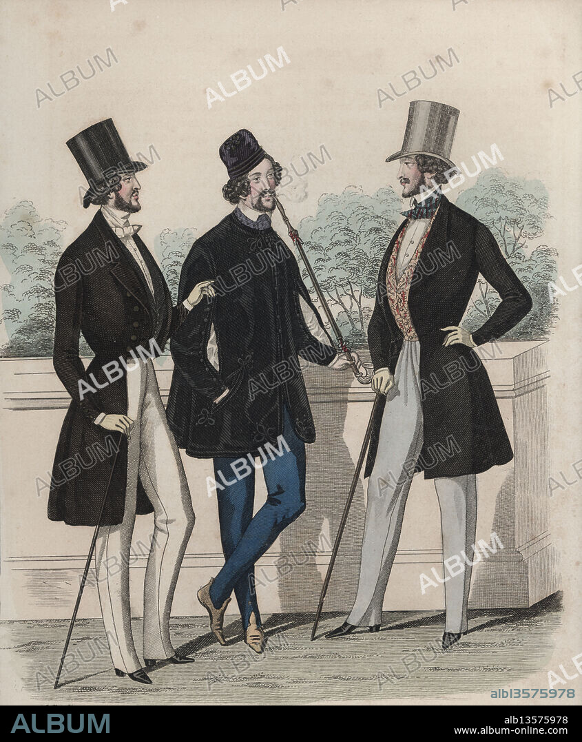 Francia. Figurines de modas para hombre de París. Año 1840.