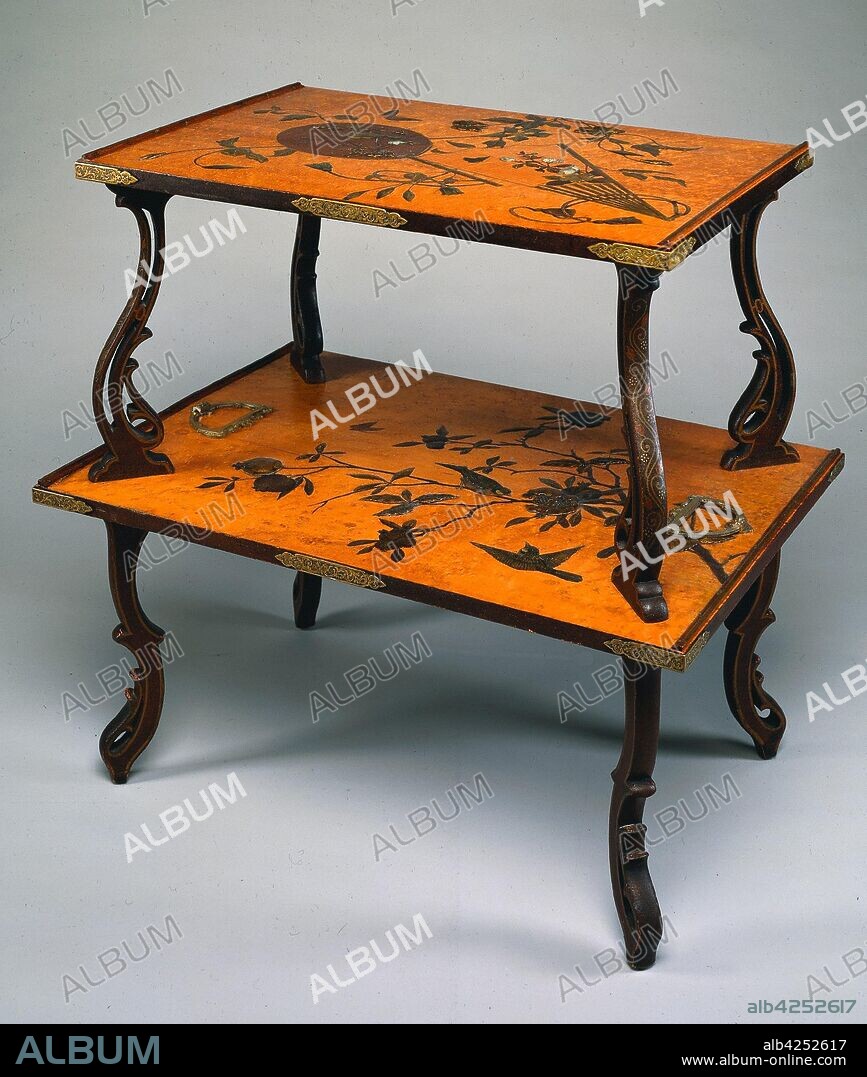 Table, c. 1885. Firm of Louis Majorelle (French, 1859-1926). Wood decorated with lacquer, inlays of mother-of-pearl and bronze; overall: 80.6 x 80.3 x 54.8 cm (31 3/4 x 31 5/8 x 21 9/16 in.).