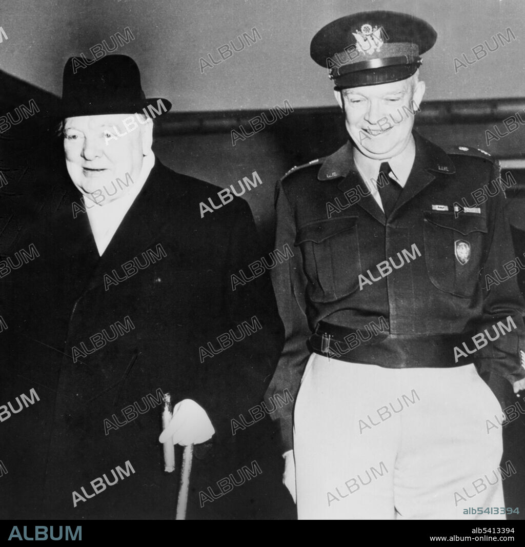 Winston Churchill and Dwight Eisenhower, 1963. Sir Winston Churchill (1874-1965) was a British politician, army officer, and writer, who was Prime Minister of the United Kingdom from 1940 to 1945 and again from 1951 to 1955. As Prime Minister, Churchill led Britain to victory in Europe in the Second World War. Churchill represented five constituencies during his career as Member of Parliament. Ideologically an economic liberal and British imperialist, for most of his parliamentary career he was a member of the Conservative Party, which he led from 1940 to 1955, but for twenty years from 1904 he was a prominent member of the Liberal Party. Dwight "Ike" Eisenhower (1890-1969) served as the 34th president of the United States from 1953 to 1961. During World War II, he was a five-star general in the United States Army and served as supreme commander of the Allied Expeditionary Forces in Europe.