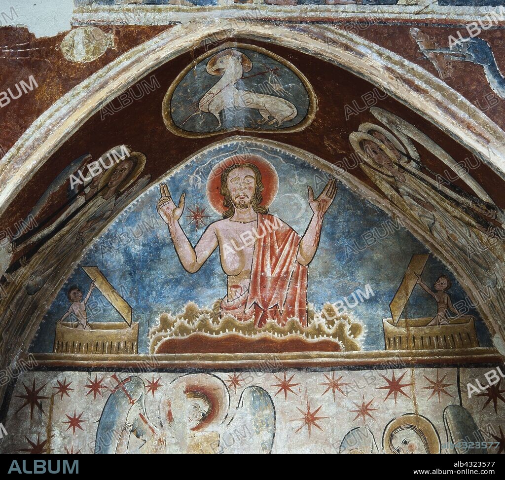 Mural románico de Sant Pau de Casserres, La Resurrección (Juicio Final), siglo XIII.