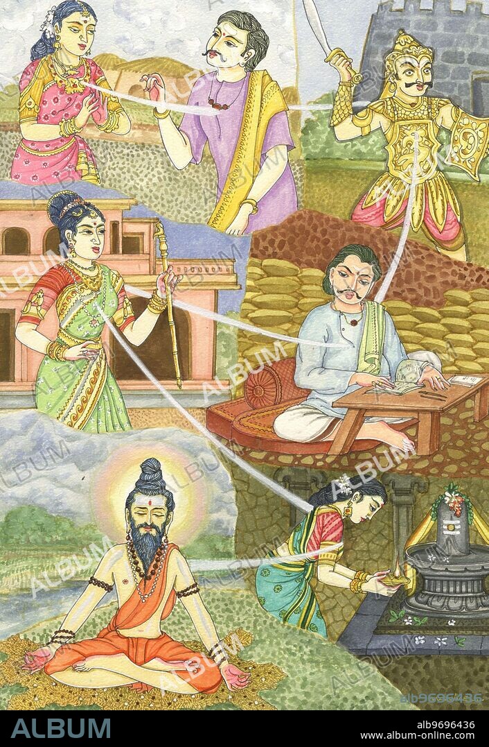 10 Questions - Reincarnation - Woman - Sivalinga - sannyasin - worship - Hindu belief - Hinduism - art - Artist Manivelu - Himalayan Academy art - soul - siva - linga - many lives - sage - Indian art - Hindu art - religion.