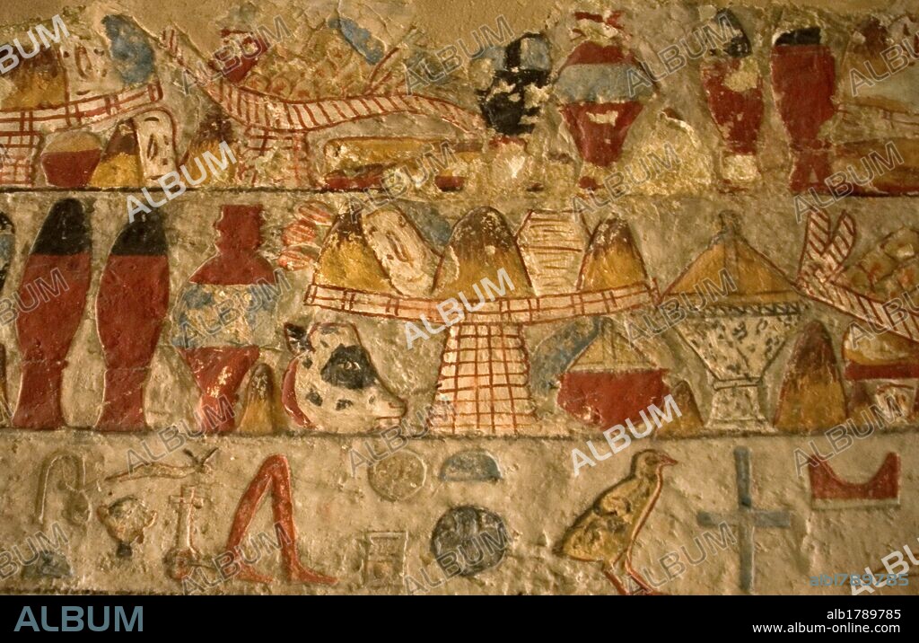 Egyptian Art. Offerings table for the Hereafter. Relief. Mastaba. 5th Dynasty. Old Kingdom. Necropolis of Saqqara. Egypt.