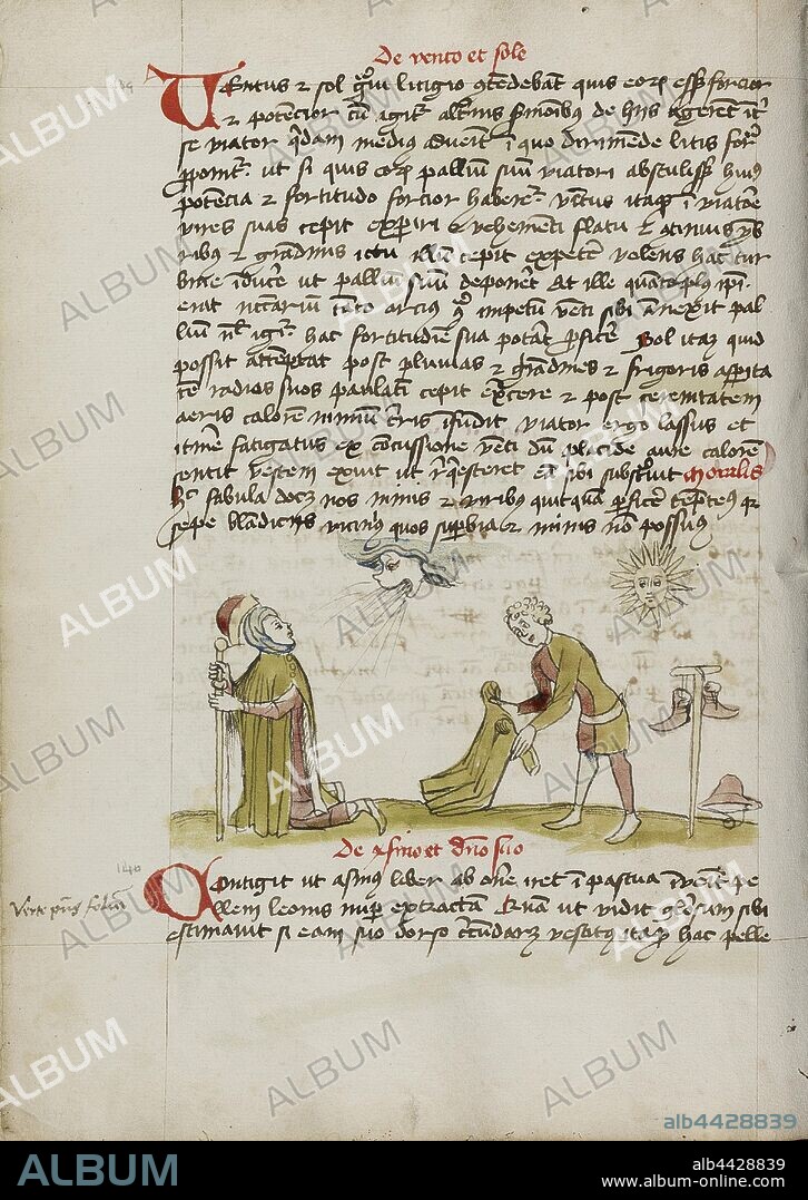 A Personification of Wind Blowing on a Man, The Sun Shining on a Man, Unknown, Trier (probably), Germany, third quarter of 15th century, Pen and black ink and colored washes on paper, Leaf: 28.7 x 20.6 cm (11 5/16 x 8 1/8 in.).