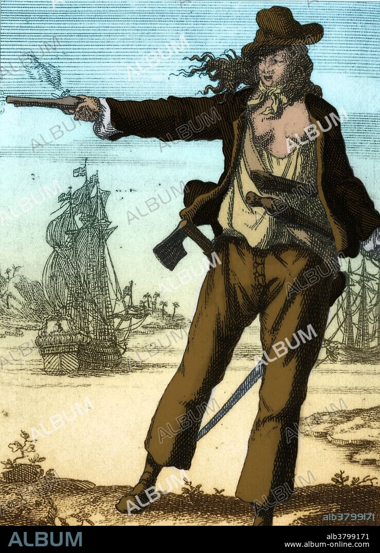 Anne Bonny (1702-1782) was an Irish woman who became a famous female pirate, operating in the Caribbean. She was a red-haired beauty and considered a good catch. She married a poor sailor and small-time pirate named James Bonny and the wound up in the Bahamas where Anne began mingling with pirates in the local taverns. She met John "Calico Jack" Rackham, captain of the pirate sloop Revenge, and became his mistress. In 1720 Rackham and his crew were arrested and brought to trial in Jamaica, where they were sentenced to hang for acts of piracy. Anne Bonny and Mary Read were the women known to have been convicted of piracy during the early 18th century, but they escaped the noose when they revealed they were both pregnant. Read died in prison in April 1721, but there is no record of burial of her baby. Official documents state that Read died of fever associated with childbirth. Bonny disappeared from the historical record, presumed to have lived a long life in Colonial America.
