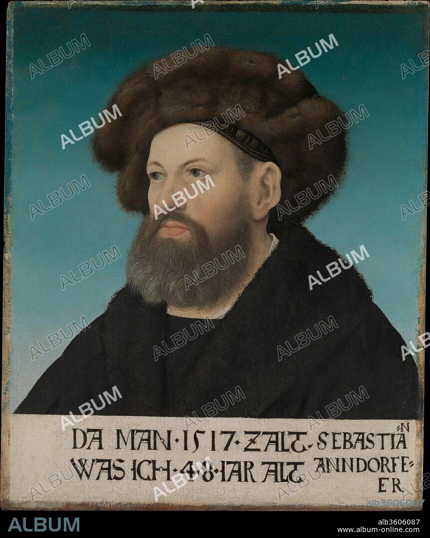 Sebastian Andorfer (1469-1537). Artist: Hans Maler (German, Ulm, born ca. 1480, died ca. 1526-29 Schwaz (?)). Dimensions: 17 x 14 1/8 in. (43.2 x 35.9 cm). Date: 1517.
Hans Maler worked as a portrait painter in the mining town of Schwaz, just east of Innsbruck. The Schwaz silver works belonged to the most prosperous in Europe, and Sebastian Andorfer, who is shown in this portrait at the age of forty-eight, was one of its leading officials. As <i>Silberbrenner</i> (refiner of silver) he was responsible for guaranteeing the purity of Schwaz silver, a major source of income for the Habsburg Archduke Ferdinand and the Fugger family of Augsburg, whose likenesses Hans Maler also painted.