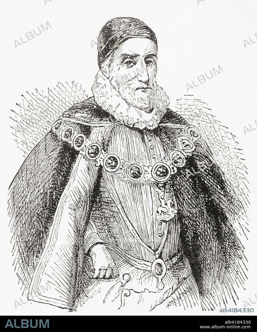 Charles Howard, 1st Earl of Nottingham, 2nd Baron Howard of Effingham, 1536 -  1624, aka Howard of Effingham.  English statesman and Lord High Admiral under Elizabeth I and James I.  From Ward and Lock's Illustrated History of the World, published c.1882.
