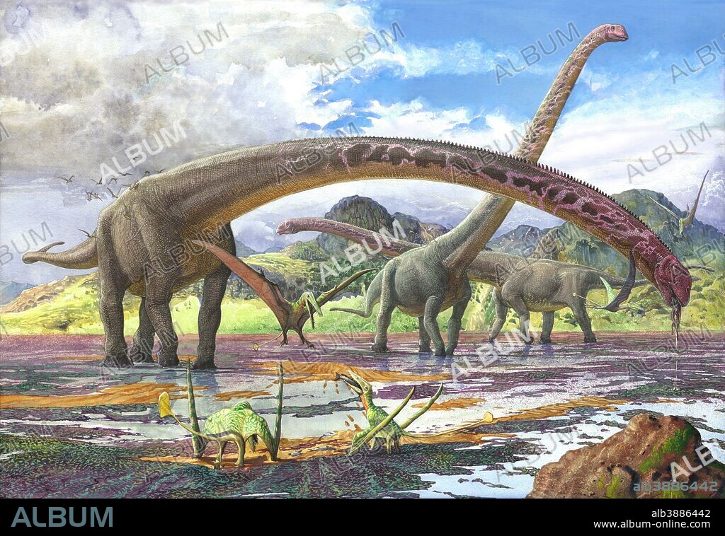 Mamenchisaurus sinocanadorum feeding on brown algae at low tide.