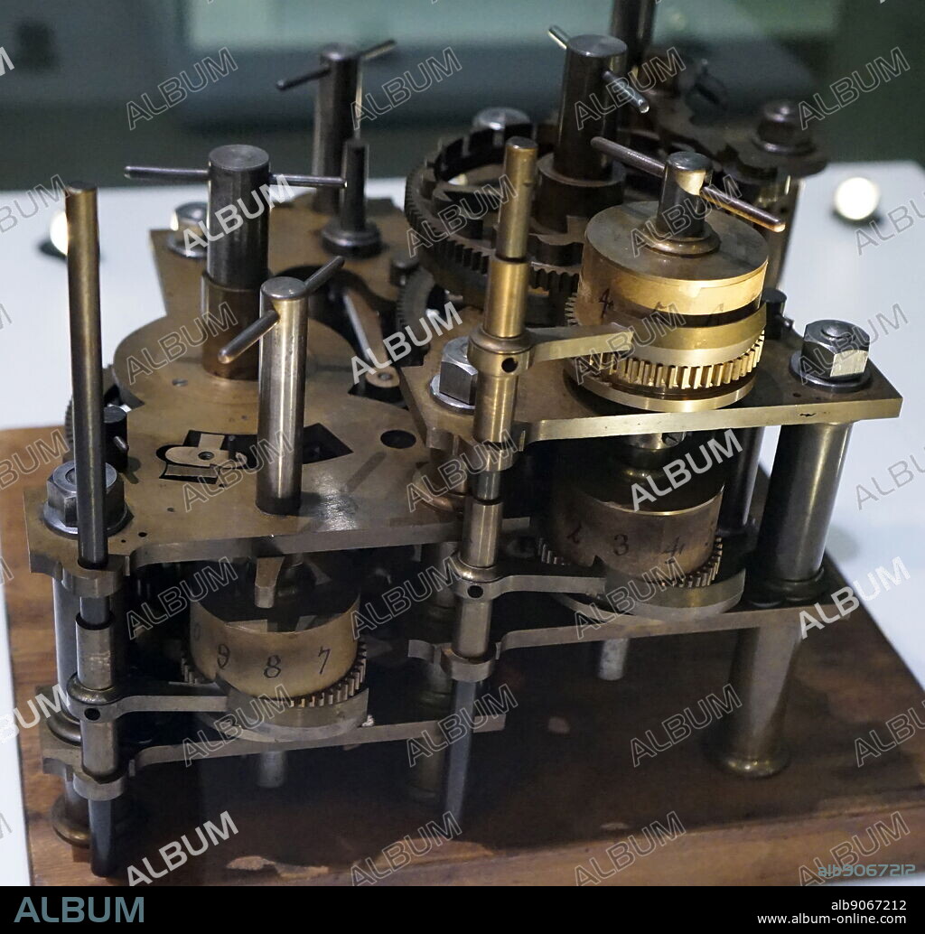 Difference engine, an automatic mechanical calculator designed to tabulate polynomial functions, designed by Charles Babbage (1791-1871) an English polymath, mathematician, philosopher, inventor and mechanical engineer. Dated 19th Century.