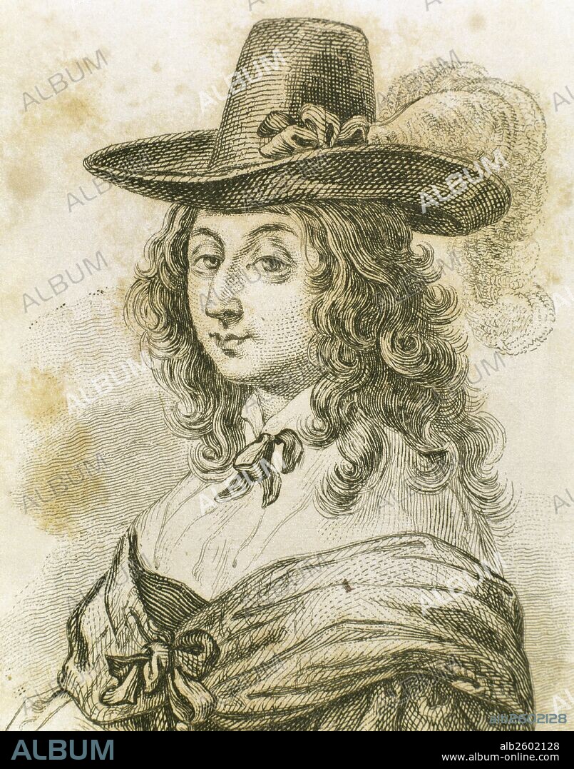 CRISTINA DE SUECIA (Estocolmo, 1626-Roma, 1689). Reina de Suecia (1632-1654). Duquesa de Bremen y Princesa de Verden (1648-1654). Aumentó sus estados, haciendo de Suecia la primera potencia del Norte. Tuvo una corte brillante. De gran cultura y aficionada a las nuevas ideas. Protestante de nacimiento se convirtió al catolicismo en 1654, año en el que se vió obligada a abdicar. Grabado.