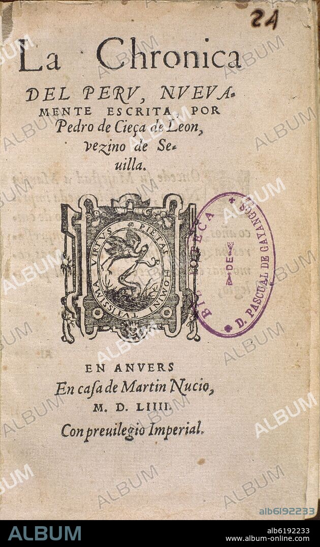 CIEZA DE LEON PEDRO. CRONICA DEL PERU 1554   R/29404.