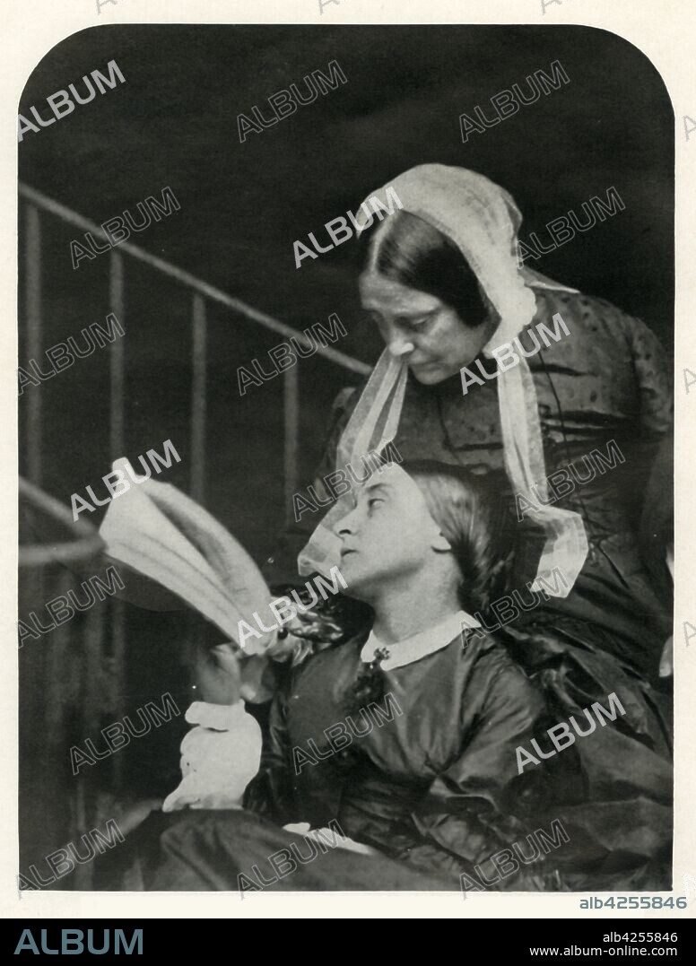 LEWIS CARROLL. Christina Rossetti and her mother Frances Rossetti, 1863, (1948). Portrait of English poet Christina Georgina Rossetti (1830-1894) and her mother Frances Mary Lavinia Rossetti (née Polidori, 1800-1886). From "The Saturday Book", Eighth Year, edited by Leonard Russell. [Hutchinson, London, 1948].