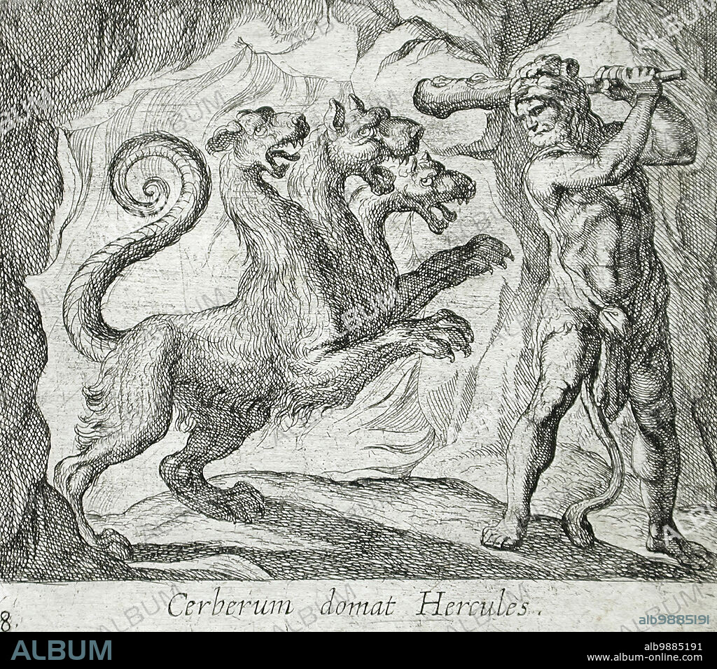 ANTONIO TEMPESTA and WILHELM JANSON. Hercules and Cerberus, published 1606. From The Metamorphoses of Ovid, pl. 68.