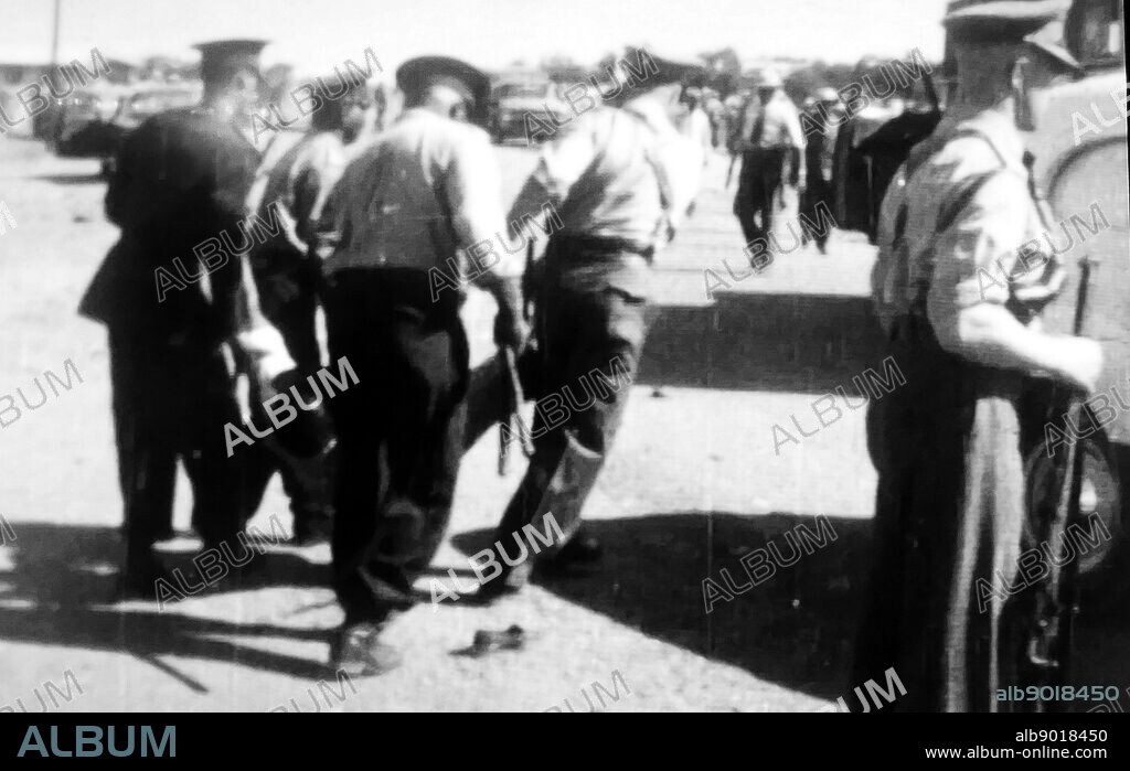 The Sharpeville massacre, 21 March 1960, in the South African township of Sharpeville in Transvaal. After a day of demonstrations against pass laws, a crowd of about 5,000 to 7,000 protesters went to the police station. The South African Police opened fire on the crowd, killing 69 people and injuring 180 others.