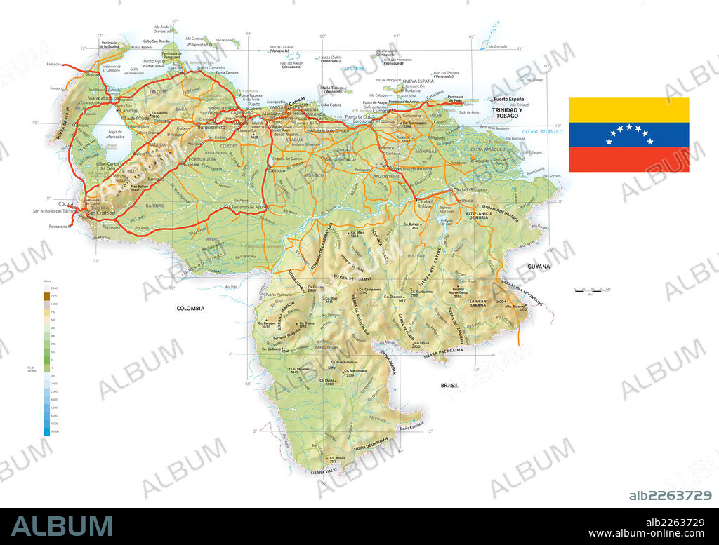 Venezuela. Mapa físico y político de Venezuela.