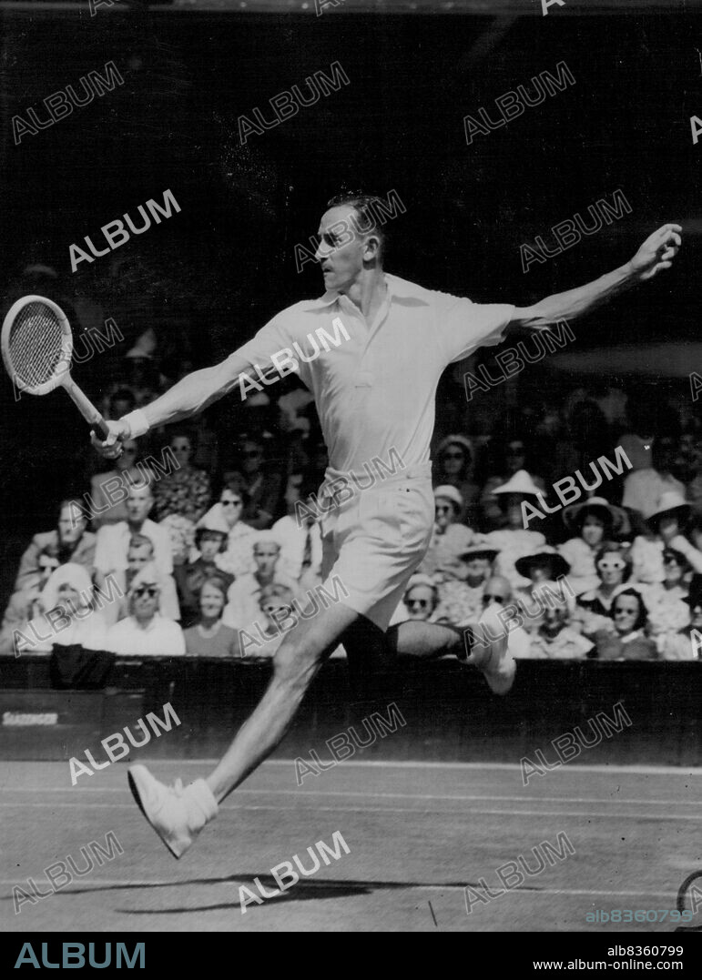 Smashing Into The Semi-Final - At the Wimbledon Tennis Championships is Eric Sturgess, the South Africa. Here he is as he beat the Brazilian, Almando Vieira. July 02, 1951. (Photo by Paul Popper Photo).