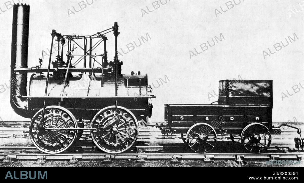 Locomotion No. 1 (original name Active) is the first steam locomotive to carry passengers on a public rail line, the Stockton and Darlington Railway. Built by George and Robert Stephenson's company Robert Stephenson and Company in 1824. Locomotion used all the improvements that Stephenson had pioneered in the Killingworth locomotives. It used high-pressure steam from a centrer-flue boiler, with a steam-blast in the chimney, to drive two vertical cylinders, enclosed within the boiler. A pair of yokes above them transmitted the power downwards, through pairs of connecting rods. It made use of a loose eccentric valve gear, and was the first locomotive to use coupling rods to link its driving wheels together, rather than through a chain or gears.
