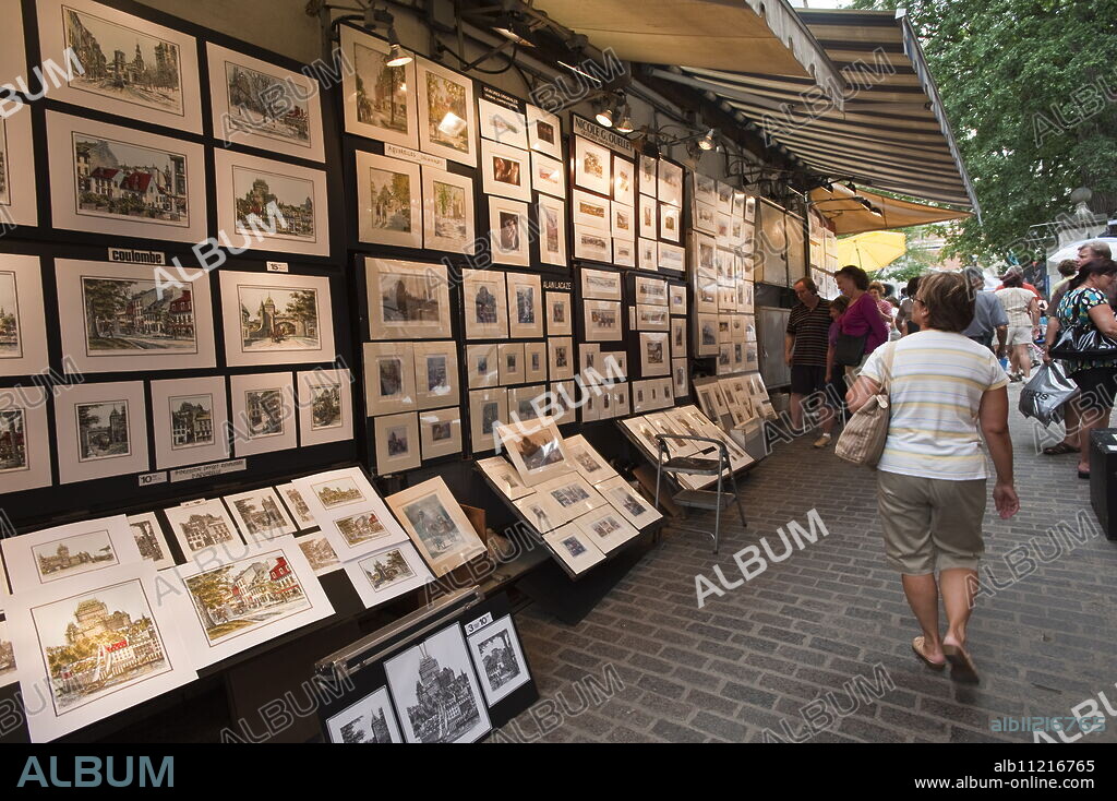 Artists displays along Rue du Tresor, Quebec City, Quebec, Canada, North America.