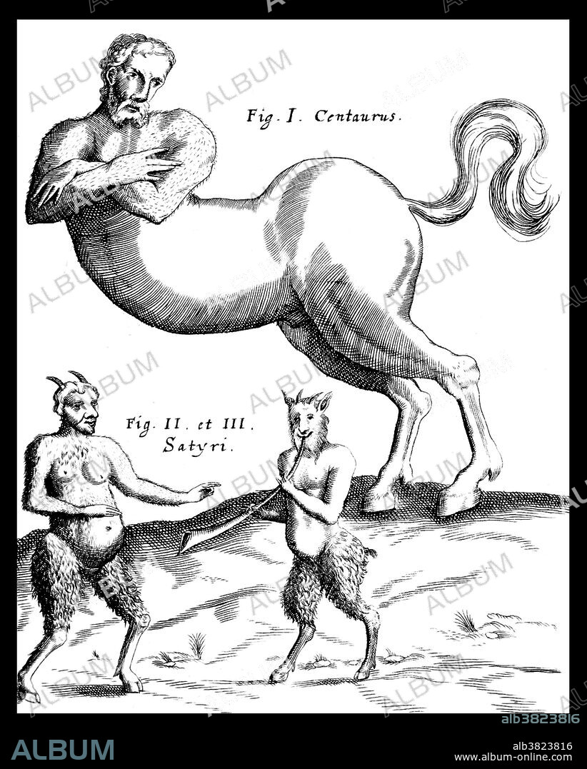 A centaur was a mythological creature with the head, arms, and torso of a human and the body and legs of a horse, known for their lustfulness and drunkenness. The exception was the wise Centaur Chiron. The father of Centaurs was Centaurus, who was held in disrepute by both men and gods. He gave birth to the race of Centaurs by mating with Magnesian mares. In Greek mythology the satyrs are deities of the woods and mountains. They are half human and half beast; they usually have a goat's tail, flanks and hooves. While the upper part of the body is that of a human, they also have the horns of a goat. They are the companions of Dionysus, the god of wine, and they spent their time drinking, dancing, and chasing nymphs. The Roman version of the satyr is the faun.