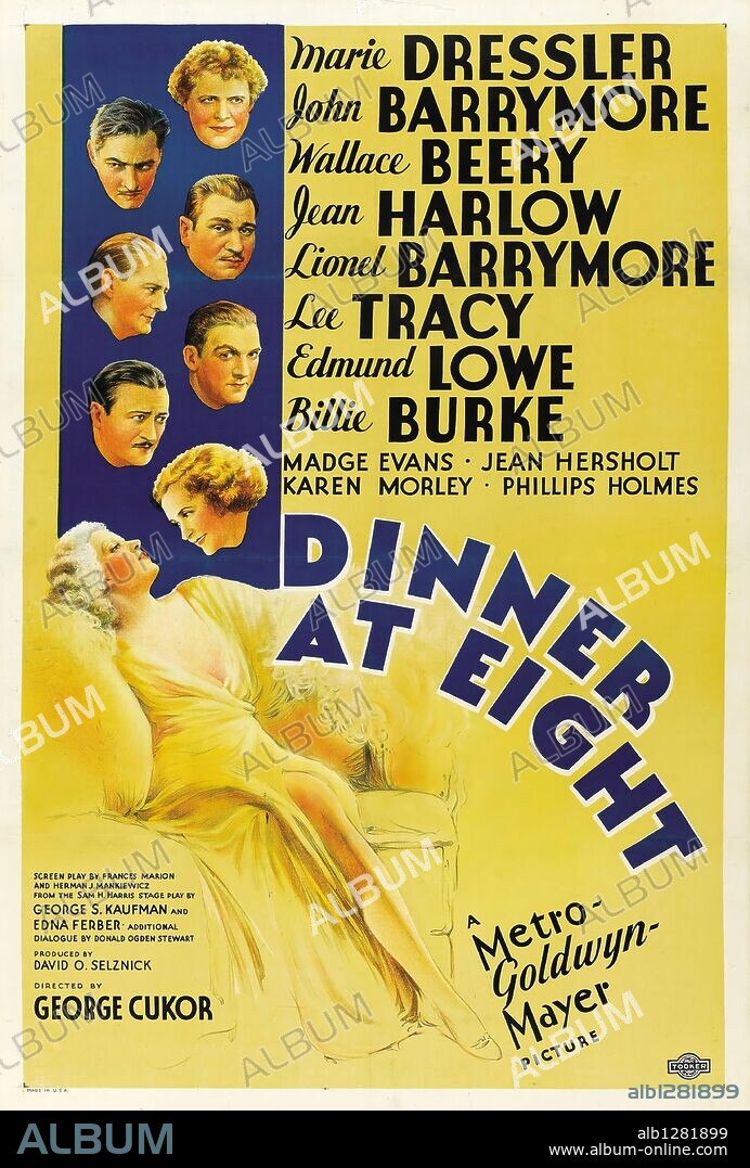 Poster de CENA A LAS OCHO, 1933 (DINNER AT EIGHT), dirigida por GEORGE CUKOR. Copyright M.G.M.